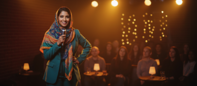 Britská komička v hidžábu hledá lásku v přímém přenosu. A celá Británie jí fandí