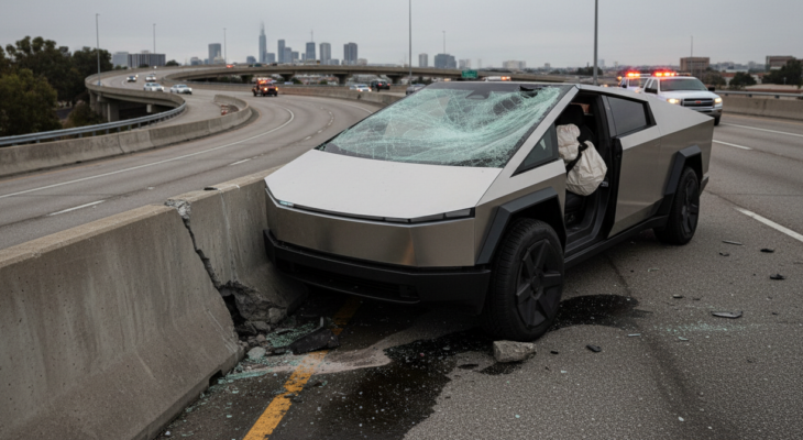 Cybertruck v Houstonu selhal na křižovatce: Matka s dítětem skončila v betonu místo na silnici