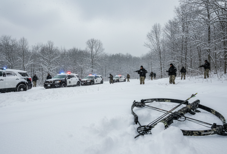 Útok kuší v americké rodině: Otec přežil střelu do obličeje, syn skončil ve sněhu