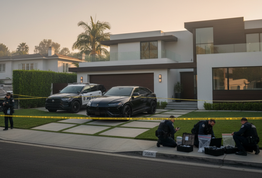 Krvavé ráno v Beverly Grove: Žena a pes mrtví, puška v luxusním Lamborghini
